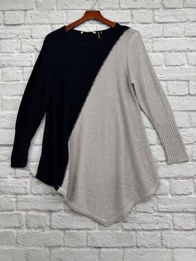 SOFT SURROUNDINGS Sequin Colorblock Tunic Sweater XL Black Silver Sparkle
